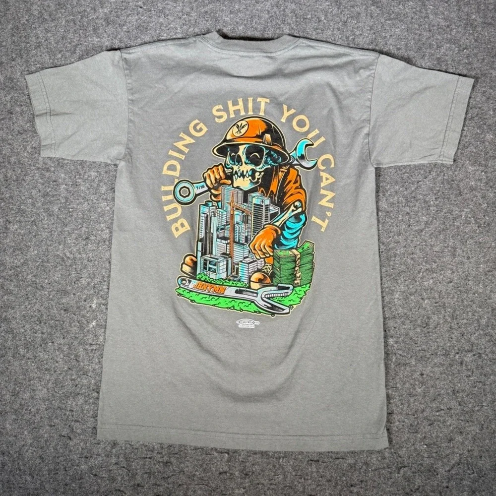 Bayside‎ Jrnymn Apparel Building Shit You Cant Skeleton Grey Graphic T-Shirt M